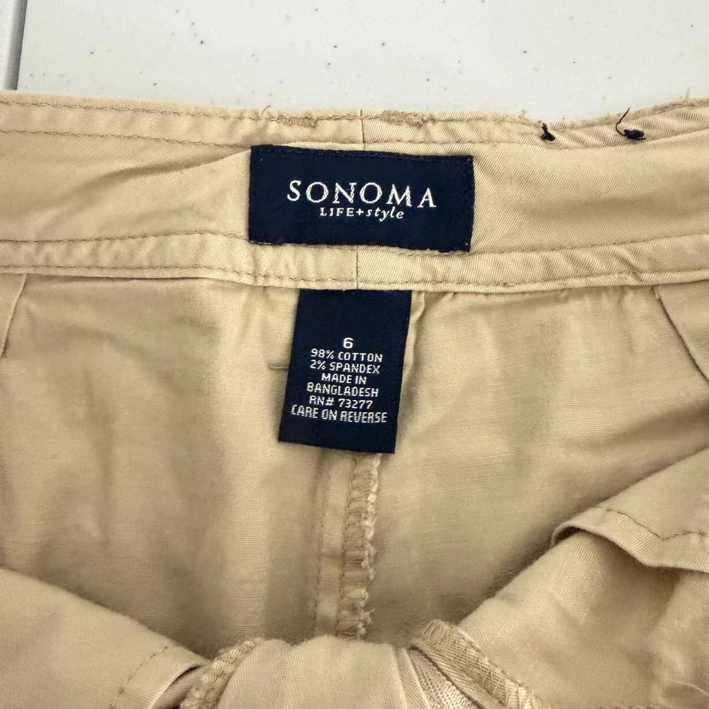 Skort Womens 6 Cargo Utility Pockets Cotton Blend Khaki Tan Casual